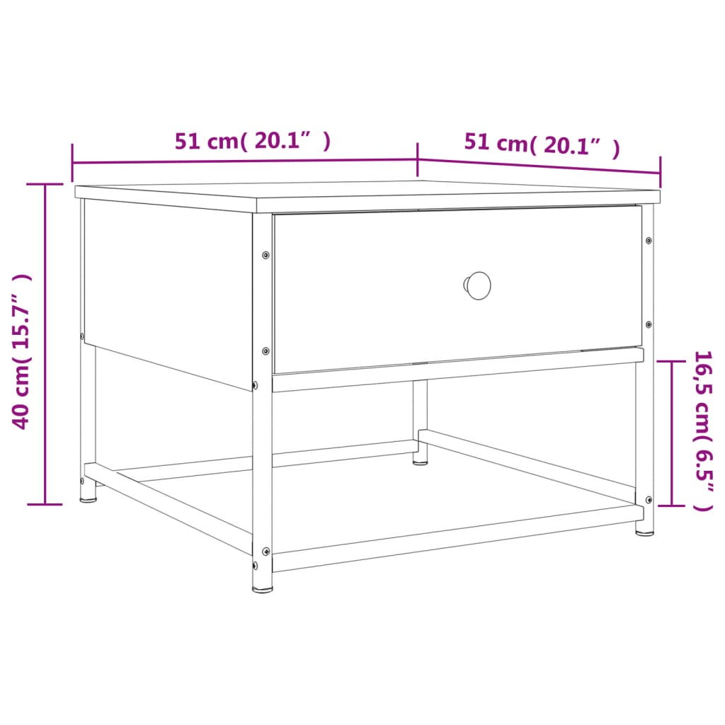 sofabord 51x51x40 cm konstrueret træ røget egetræsfarve