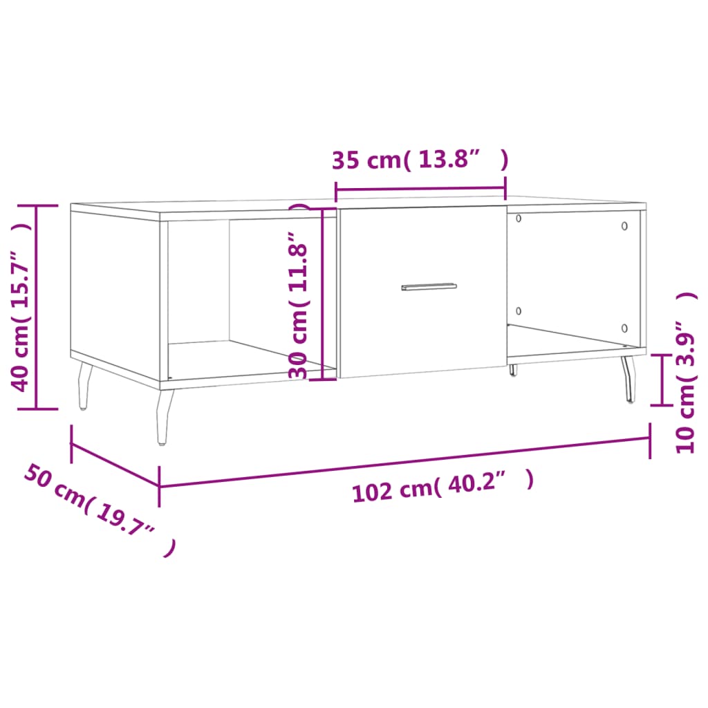 sofabord 102x50x40 cm konstrueret træ sort