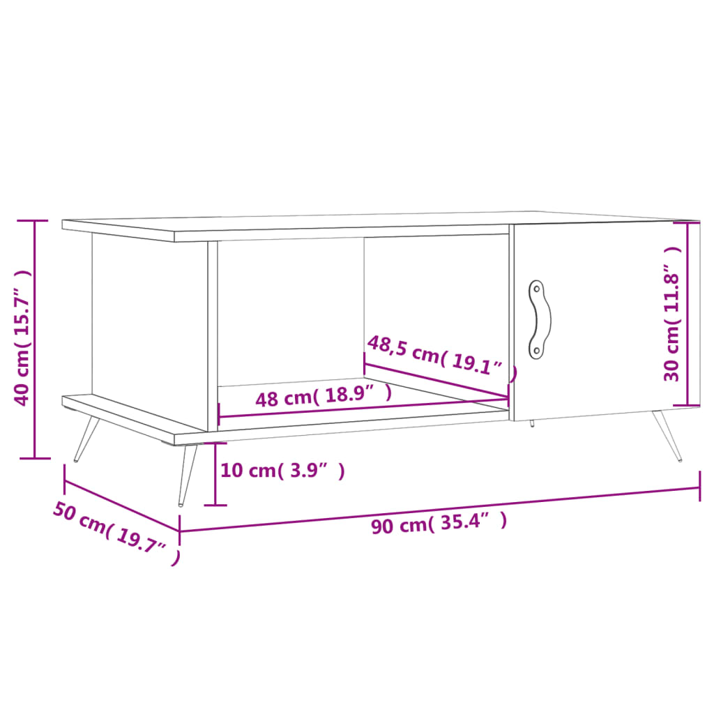 sofabord 90x50x40 cm konstrueret træ sonoma-eg