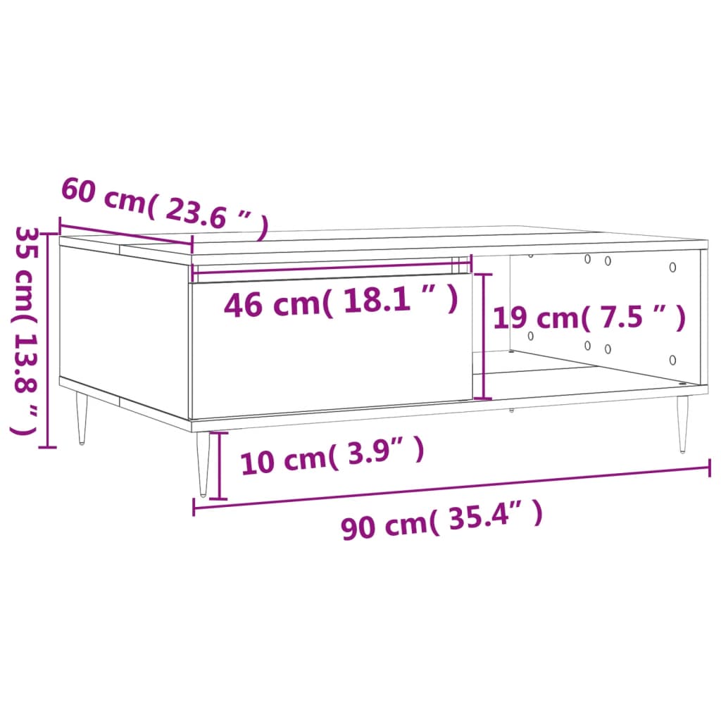 sofabord 90x60x35 cm konstrueret træ sort