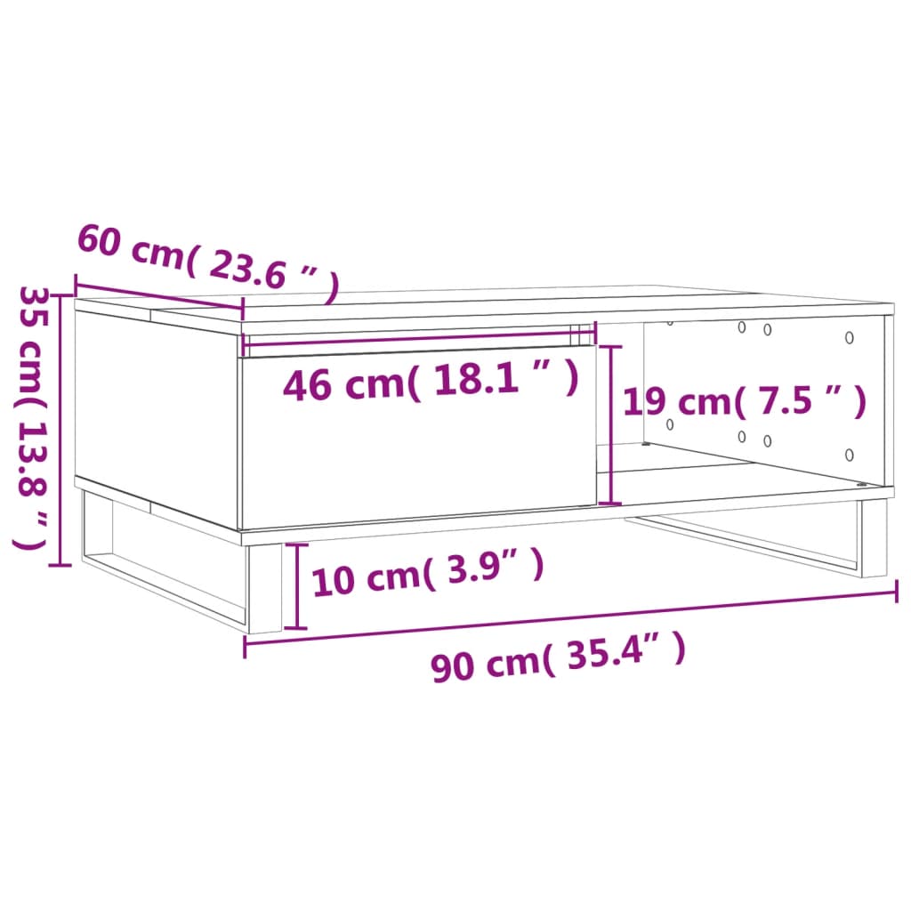 sofabord 90x60x35 cm konstrueret træ betongrå