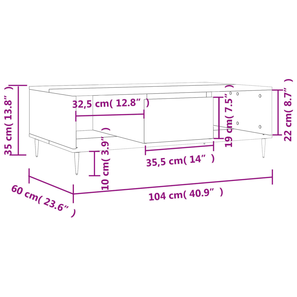 sofabord 104x60x35 cm konstrueret træ hvid højglans