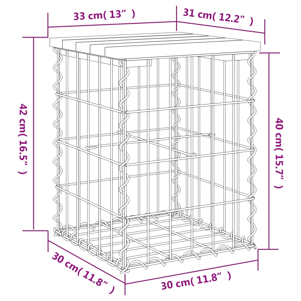 havebænk med gabiondesign 33x31x42 cm massivt fyrretræ