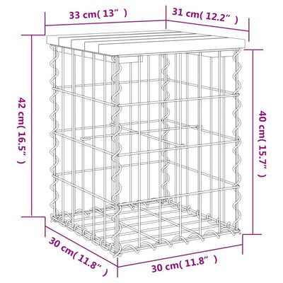 havebænk med gabiondesign 33x31x42 cm massivt fyrretræ