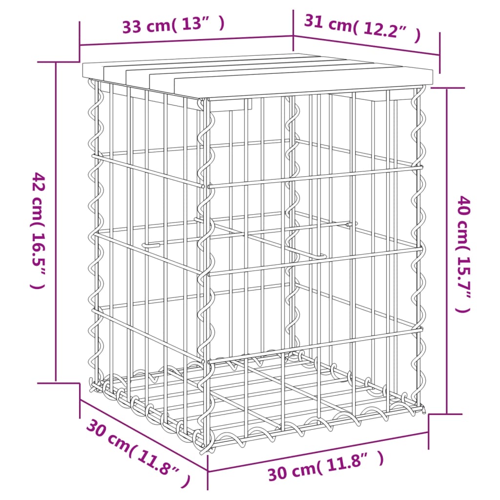 havebænk med gabiondesign 33x31x42 cm massivt douglasgran