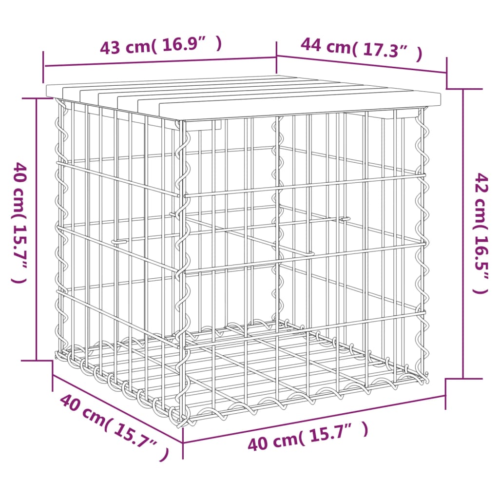 havebænk med gabiondesign 43x44x42 cm massivt fyrretræ