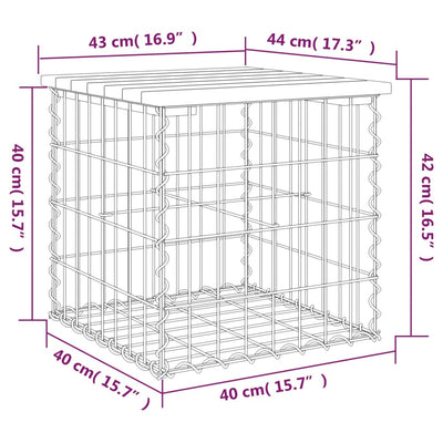 havebænk med gabiondesign 43x44x42 cm massivt fyrretræ