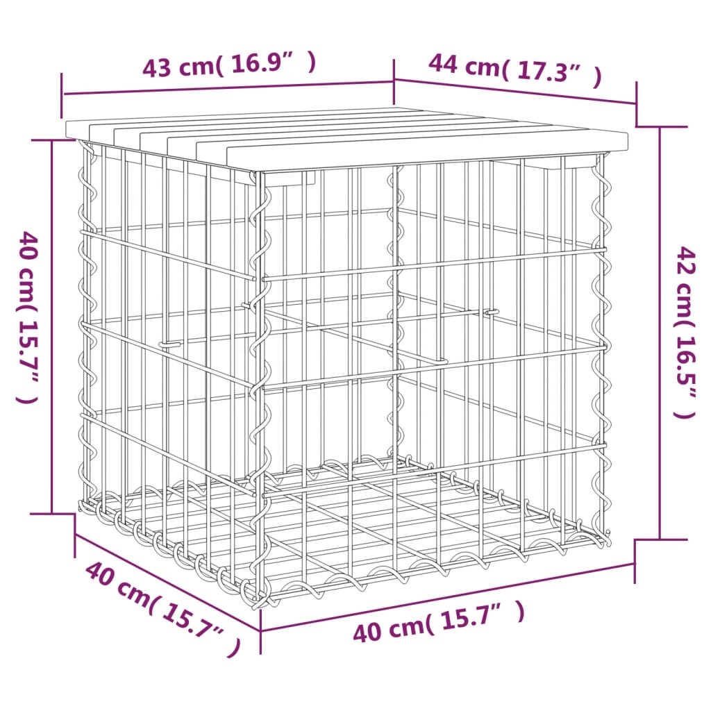 havebænk med gabiondesign 43x44x42 cm massivt douglasgran