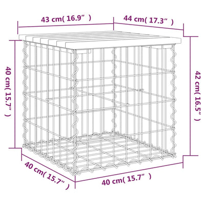 havebænk med gabiondesign 43x44x42 cm massivt douglasgran