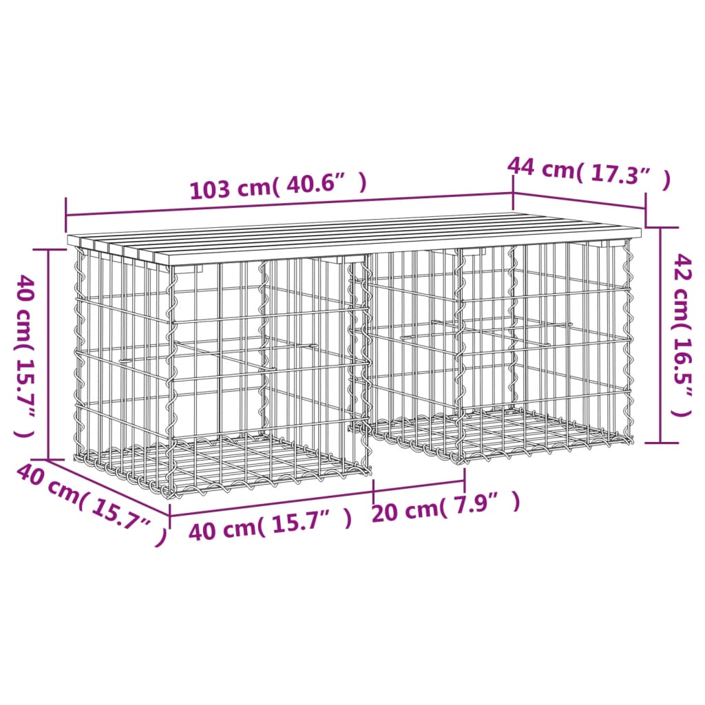 havebænk med gabiondesign 103x44x42 cm massivt fyrretræ