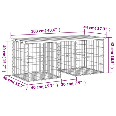 havebænk med gabiondesign 103x44x42 cm imprægneret fyrretræ