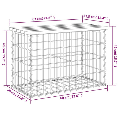 havebænk med gabiondesign 63x31,5x42 cm massivt fyrretræ