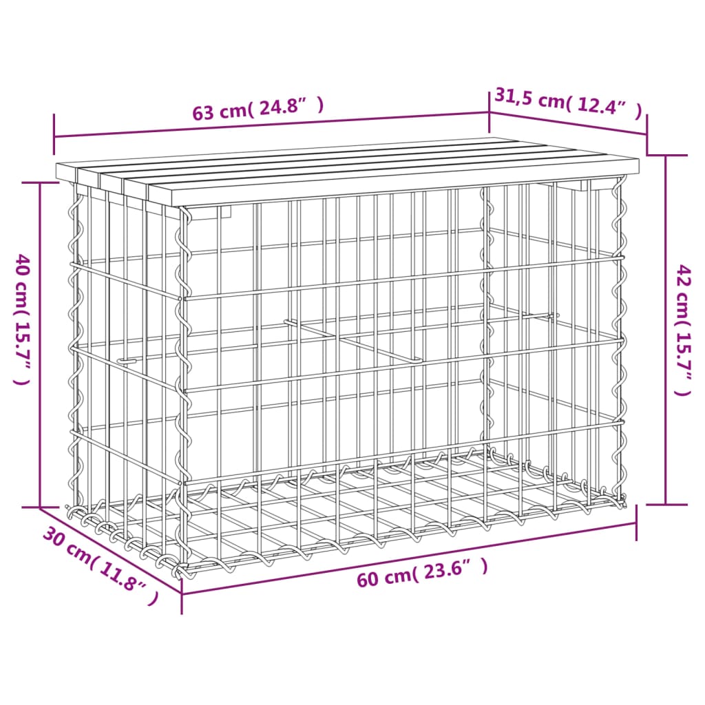 havebænk med gabiondesign 63x31,5x42 cm massivt douglasgran