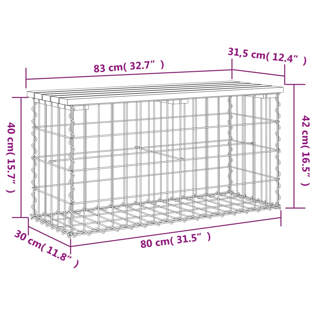 havebænk med gabiondesign 83x31,5x42 cm massivt fyrretræ