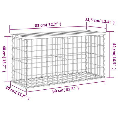 havebænk med gabiondesign 83x31,5x42 cm massivt fyrretræ