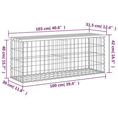 havebænk med gabiondesign 103x31,5x42 cm imprægneret fyrretræ