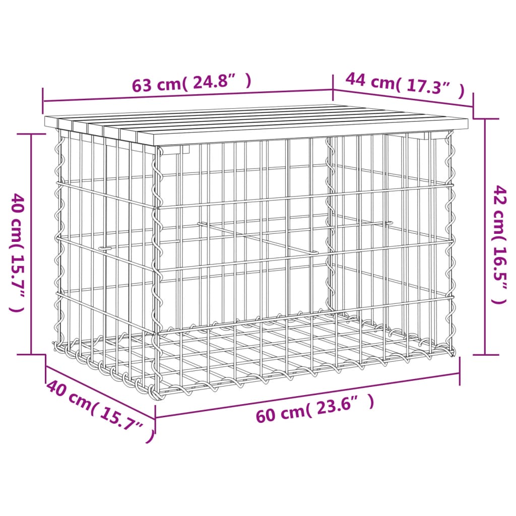 havebænk med gabiondesign 63x44x42 cm massivt douglasgran