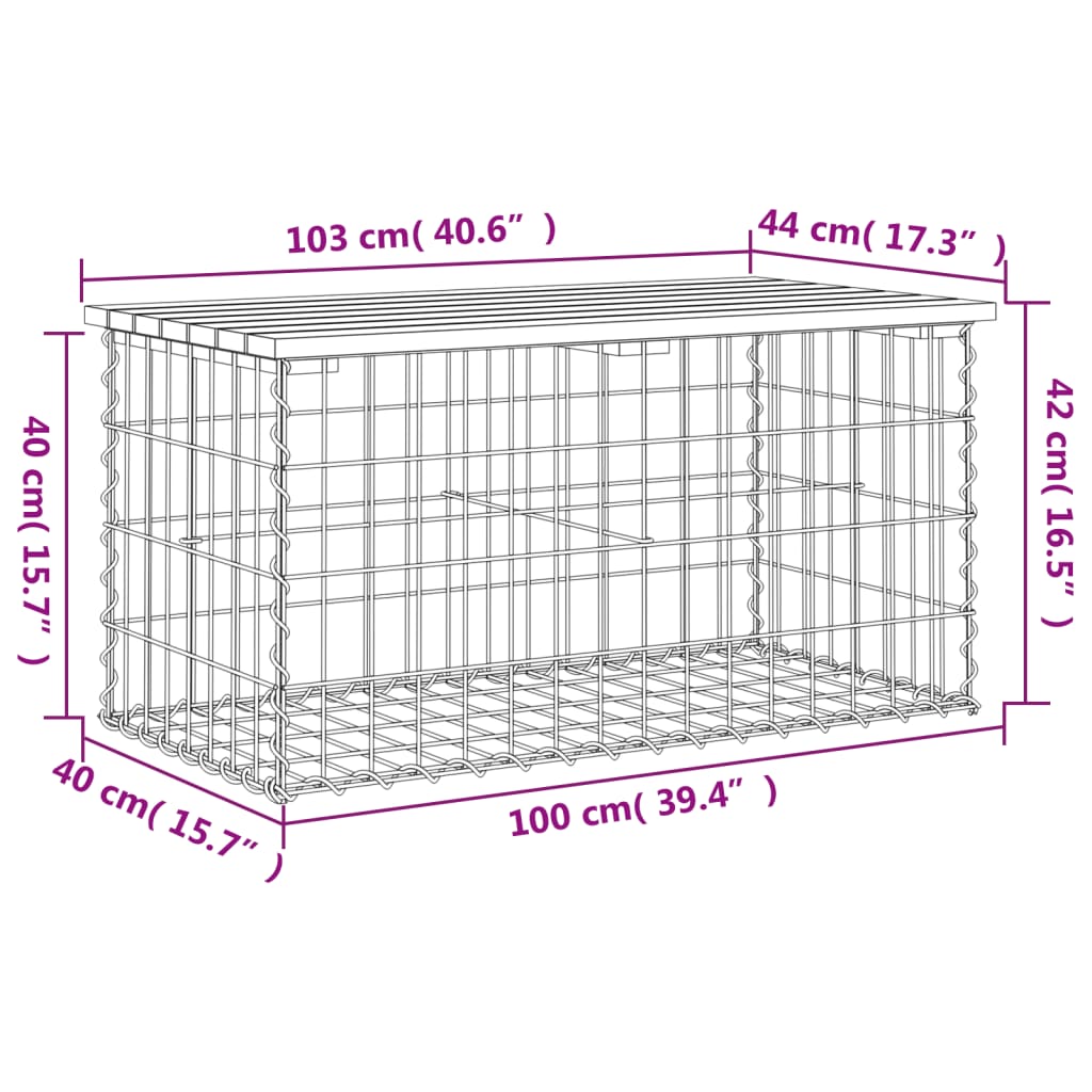 havebænk med gabiondesign 103x44x42 cm imprægneret fyrretræ