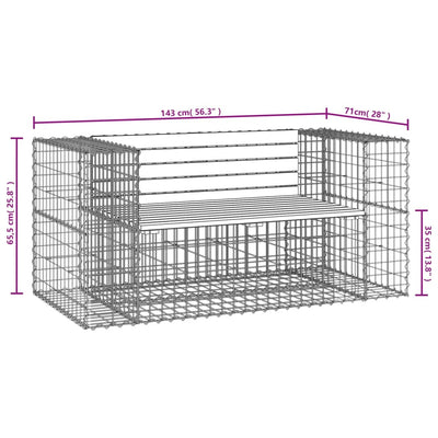 havebænk med gabiondesign 143x71x65,5 cm massivt fyrretræ