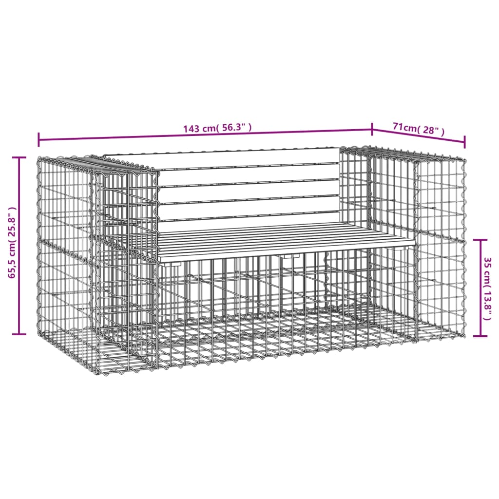 havebænk med gabiondesign 143x71x65,5 cm imprægneret fyrretræ