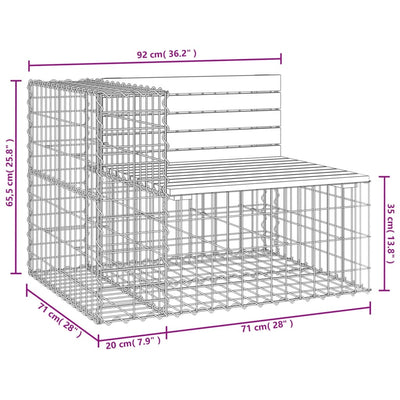 havebænk med gabiondesign 92x71x65,5 cm massivt fyrretræ