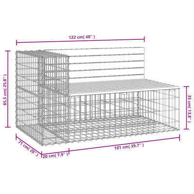 havebænk med gabiondesign 122x71x65,5 cm massivt fyrretræ