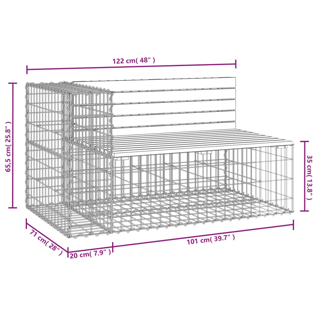 havebænk med gabiondesign 122x71x65,5 cm imprægneret fyrretræ