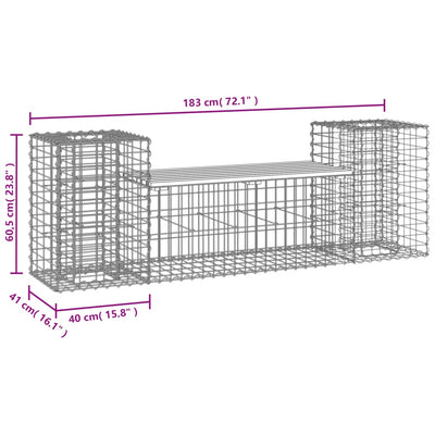 havebænk med gabiondesign 183x41x60,5 cm massivt fyrretræ