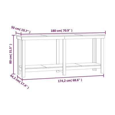 arbejdsbord 180x50x80 cm massivt fyrretræ gyldenbrun