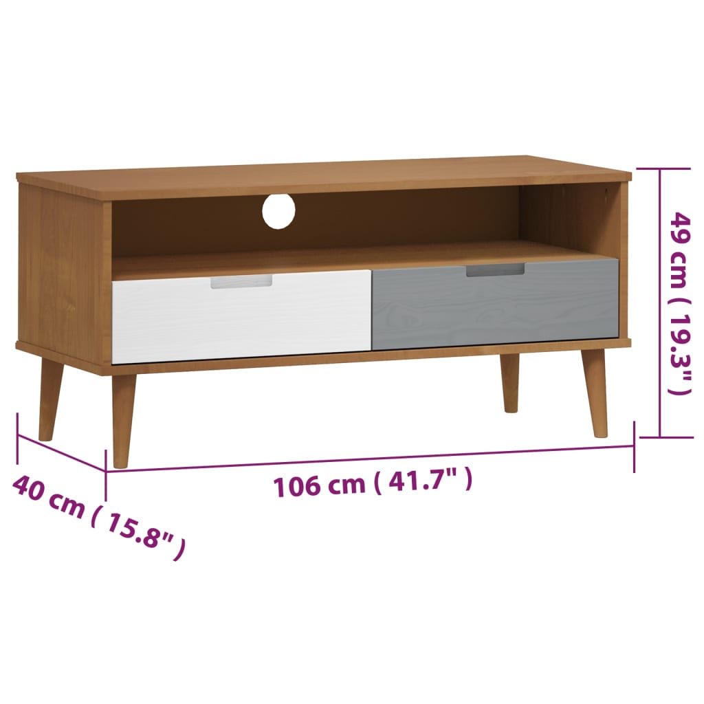 tv-skab MOLDE 106x40x49 cm massivt fyrretræ brun