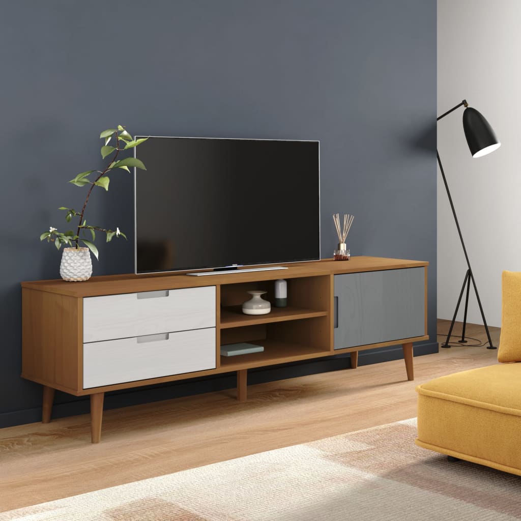 tv-skab MOLDE 158x40x49 cm massivt fyrretræ brun