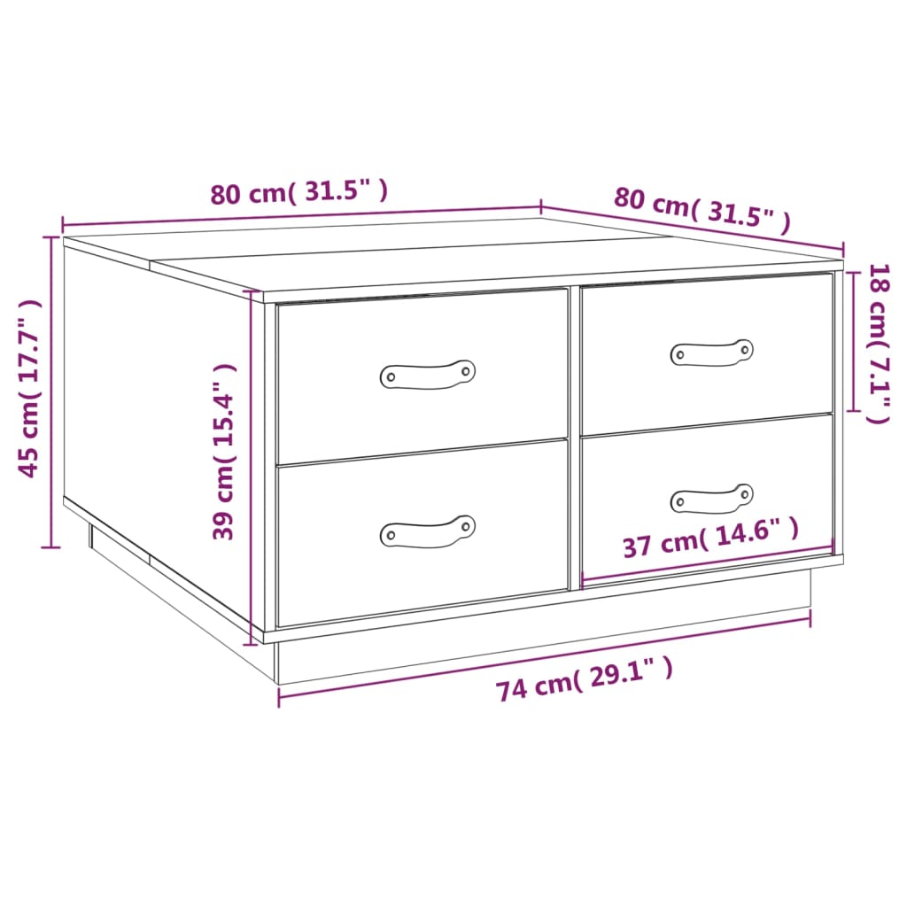 sofabord 80x80x45 cm massivt fyrretræ gyldenbrun