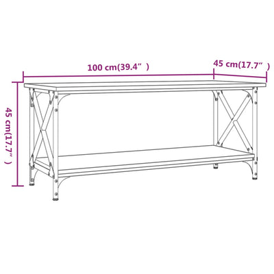 sofabord 100x45x45 cm konstrueret træ og jern grå sonoma-eg