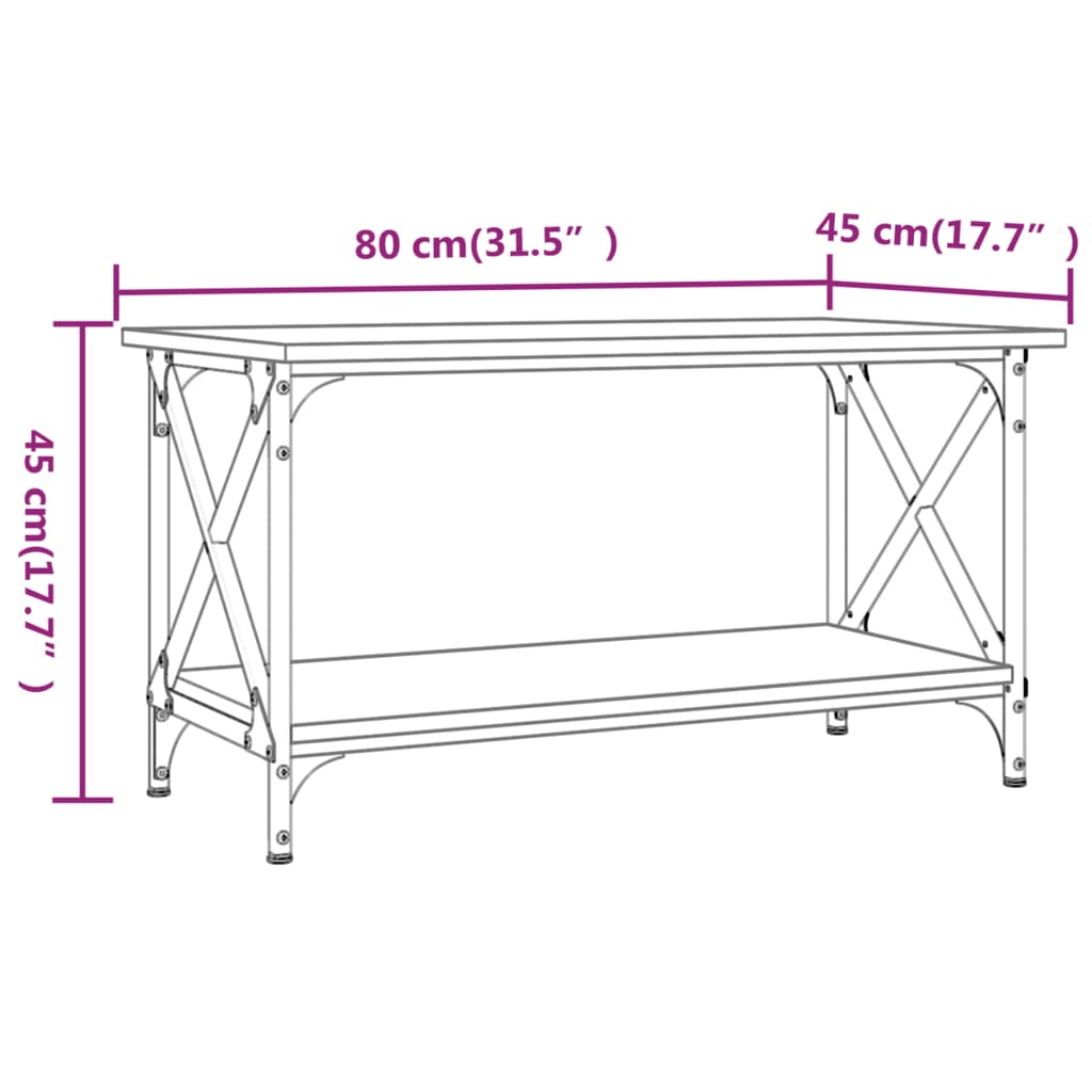 sofabord 80x45x45 cm konstrueret træ og jern sort