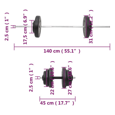 vægtstang og håndvægt med skiver 60 kg