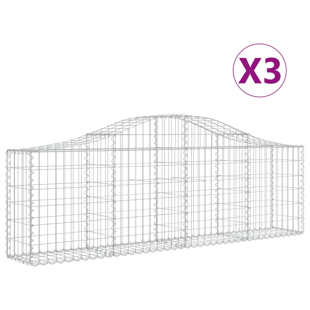 buede gabionkurve 3 stk. 200x30x60/80 cm galvaniseret jern