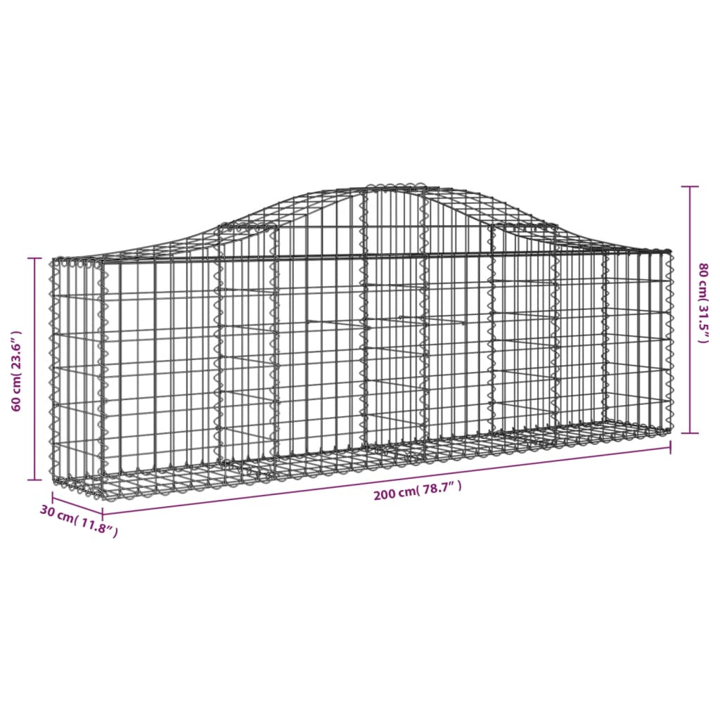 buede gabionkurve 3 stk. 200x30x60/80 cm galvaniseret jern