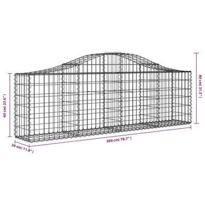 buede gabionkurve 3 stk. 200x30x60/80 cm galvaniseret jern