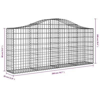 buede gabionkurve 3 stk. 200x30x80/100 cm galvaniseret jern