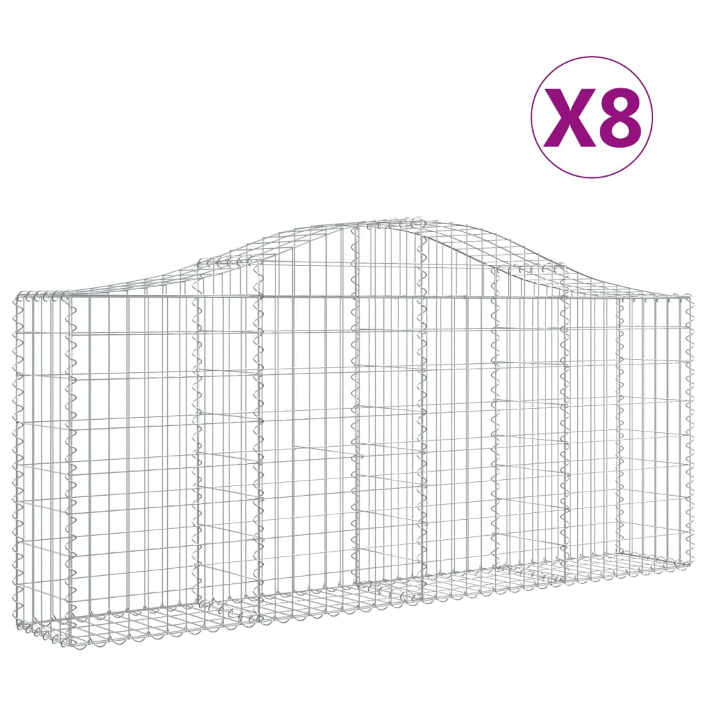 buede gabionkurve 8 stk. 200x30x80/100 cm galvaniseret jern