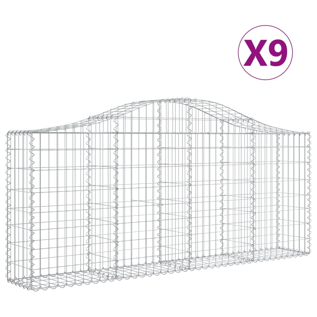 buede gabionkurve 9 stk. 200x30x80/100 cm galvaniseret jern