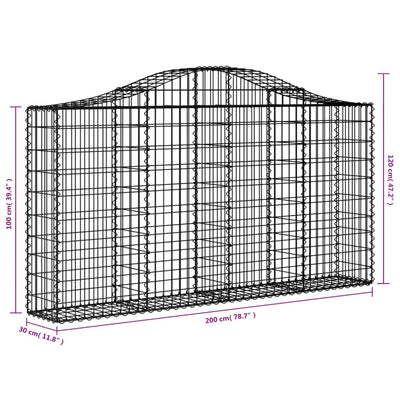 buede gabionkurve 3 stk. 200x30x100/120 cm galvaniseret jern