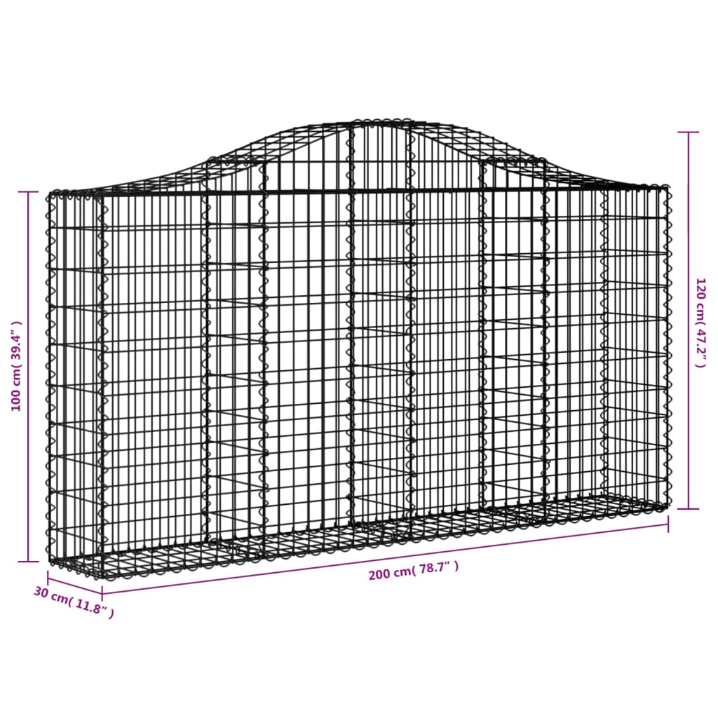 buede gabionkurve 7 stk. 200x30x100/120 cm galvaniseret jern