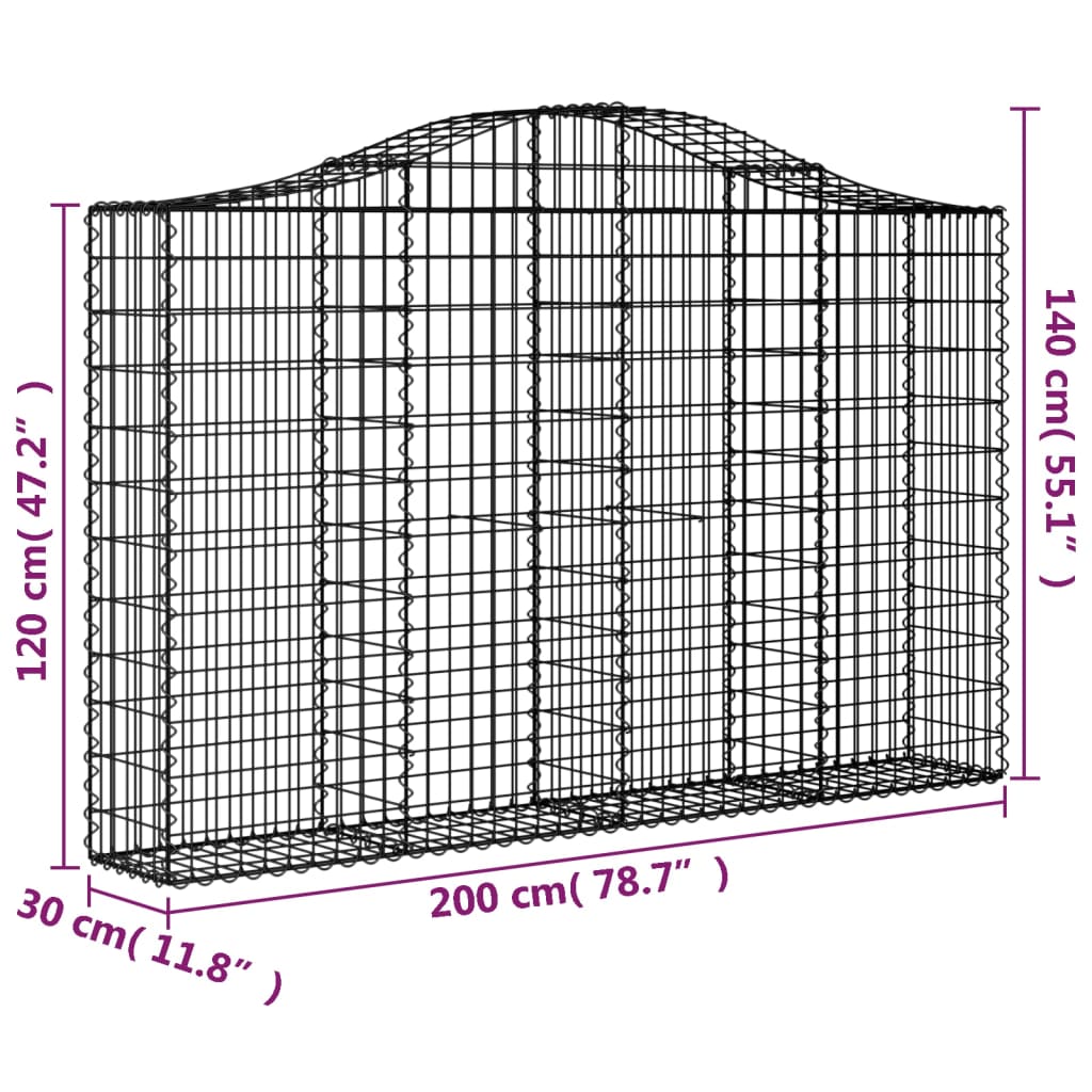 buede gabionkurve 2 stk. 200x30x120/140 cm galvaniseret jern