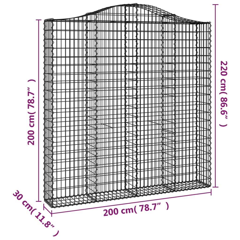 buede gabionkurve 2 stk. 200x30x200/220 cm galvaniseret jern