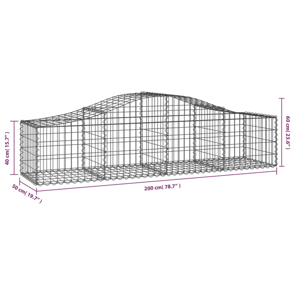 buede gabionkurve 3 stk. 200x50x40/60 cm galvaniseret jern