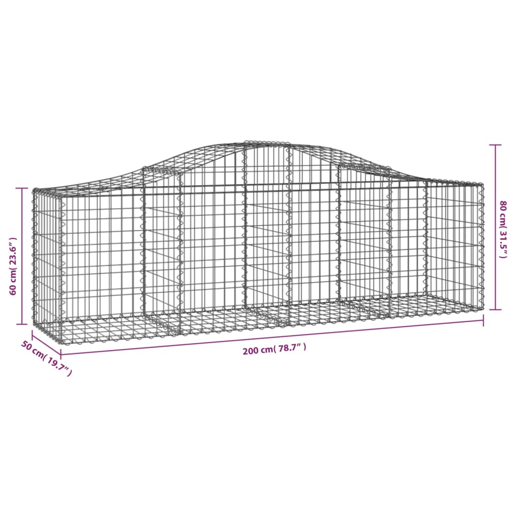 buede gabionkurve 4 stk. 200x50x60/80 cm galvaniseret jern