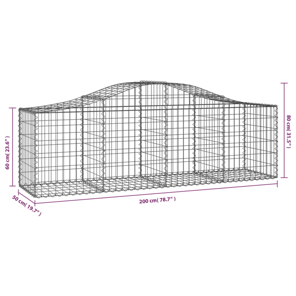 buede gabionkurve 13 stk. 200x50x60/80 cm galvaniseret jern