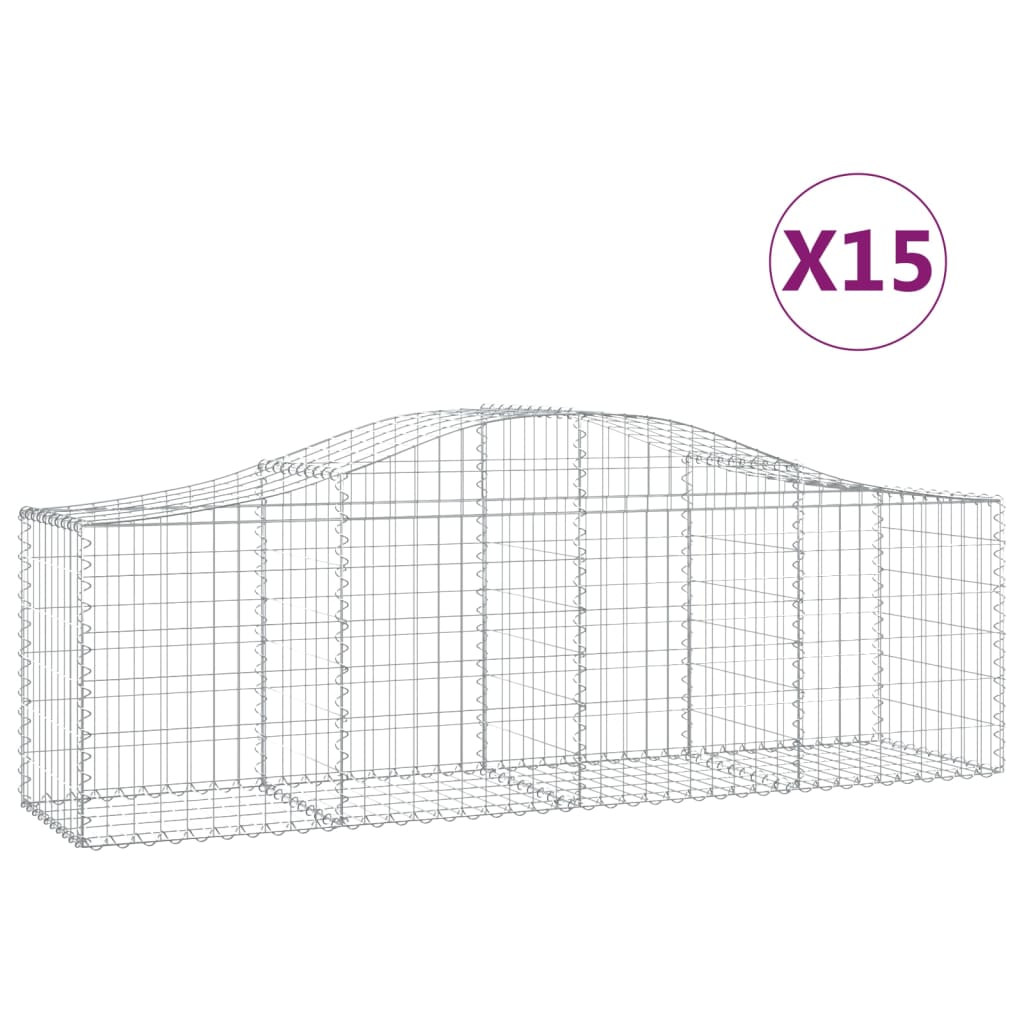 buede gabionkurve 15 stk. 200x50x60/80 cm galvaniseret jern