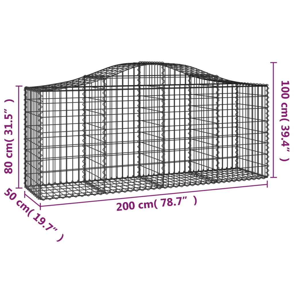 buede gabionkurve 3 stk. 200x50x80/100 cm galvaniseret jern